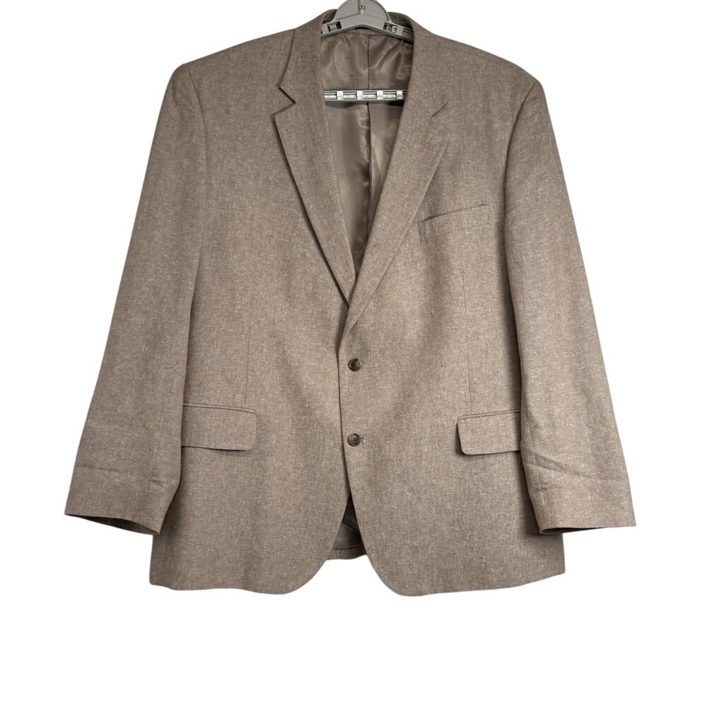 Stafford Linen Blend Sport Coat 50R Tan Classic Fit Blazer 2 Button Tailored